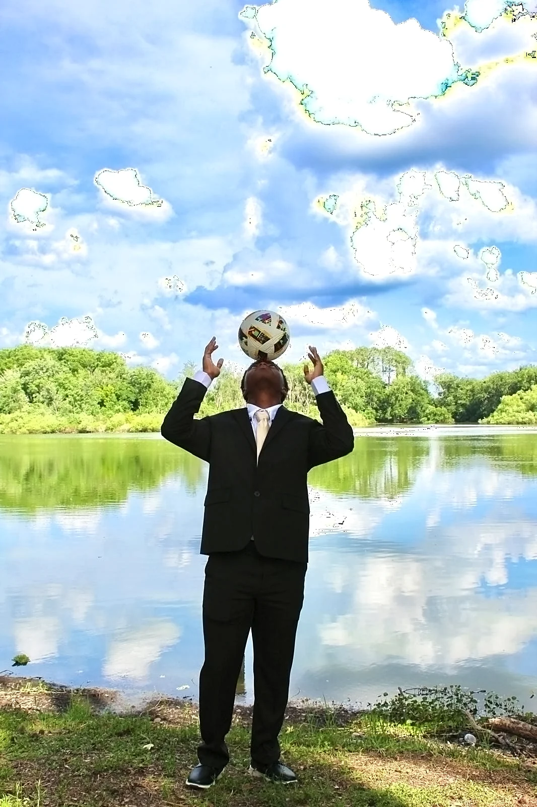 David Andre balancing the ball on his head